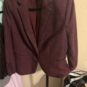 Ann Taylor Burgundy Checkered Blazer